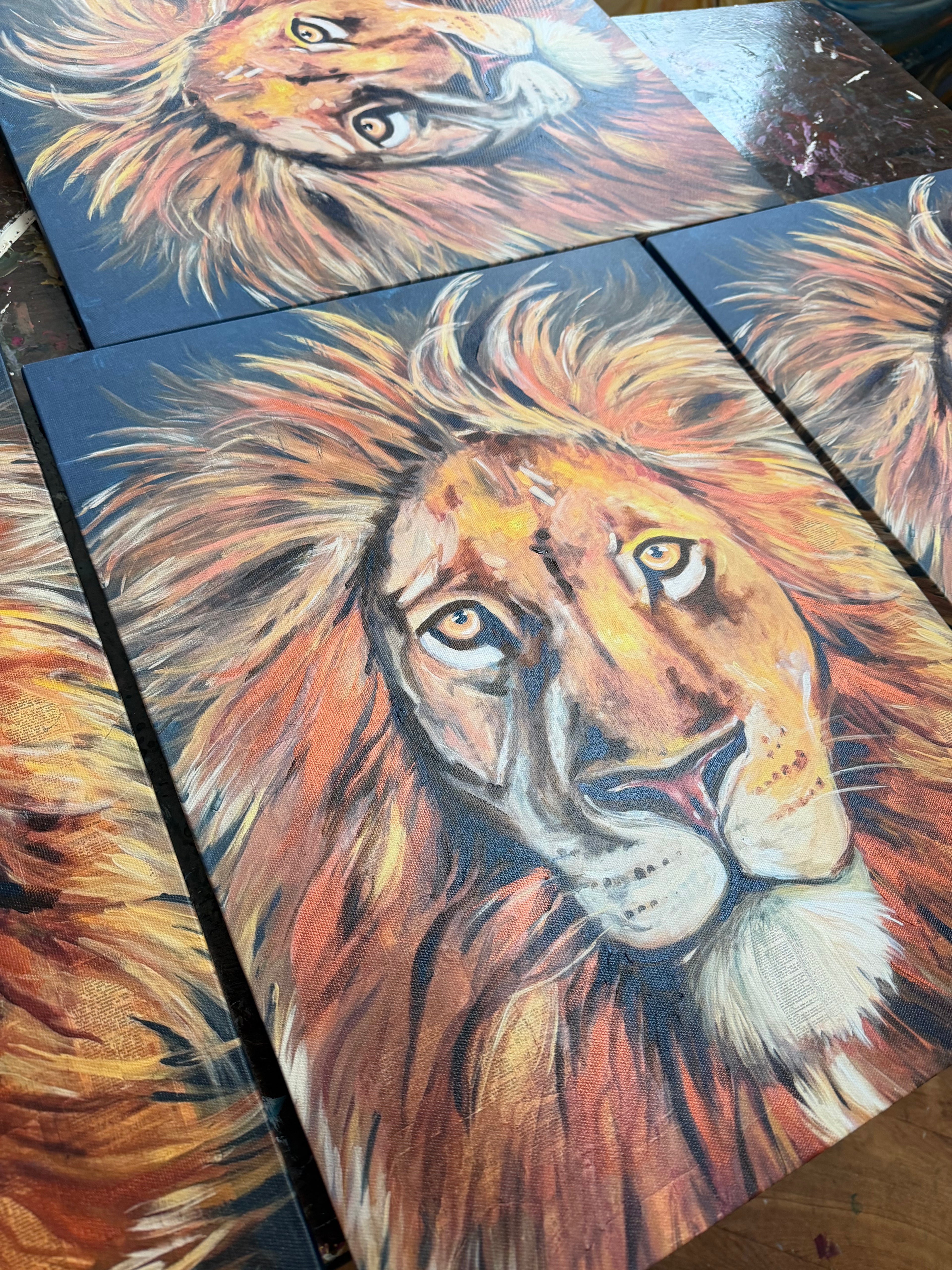 Lion Hand Painted Glicee Print on Canvas